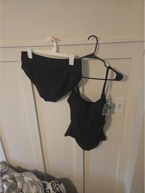 EOMENIE Black Ribbed High-Waisted Bikini Set Two-Piece Swimsuit NWT